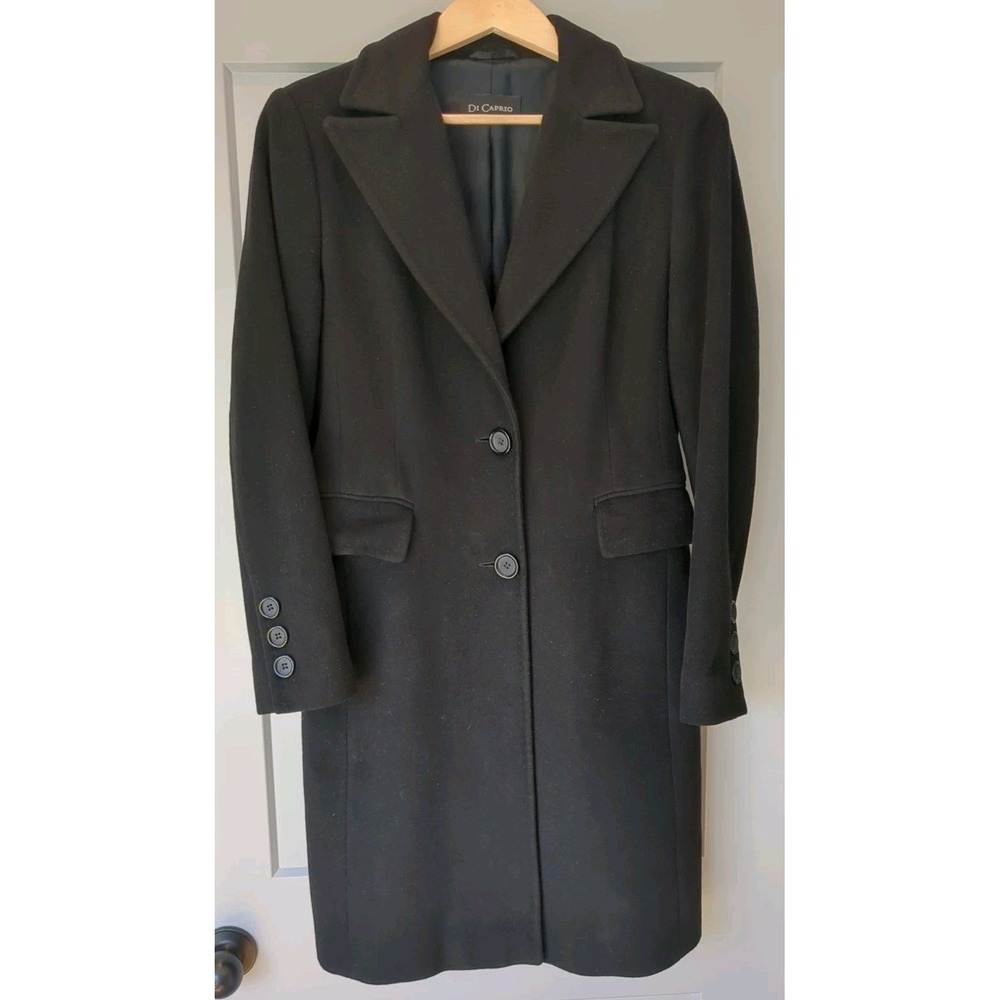 Di Caprio Women's Black  Luxury Made In Europe Wool Silk Blend Coat‎ Sz 38/Small